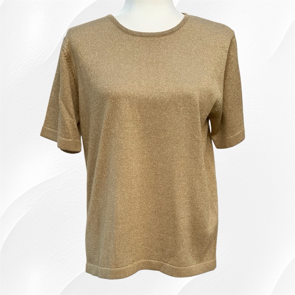 CC Courtenay Shimmery Gold Short Sleeve Sweater ~ Women’s Large or Medium